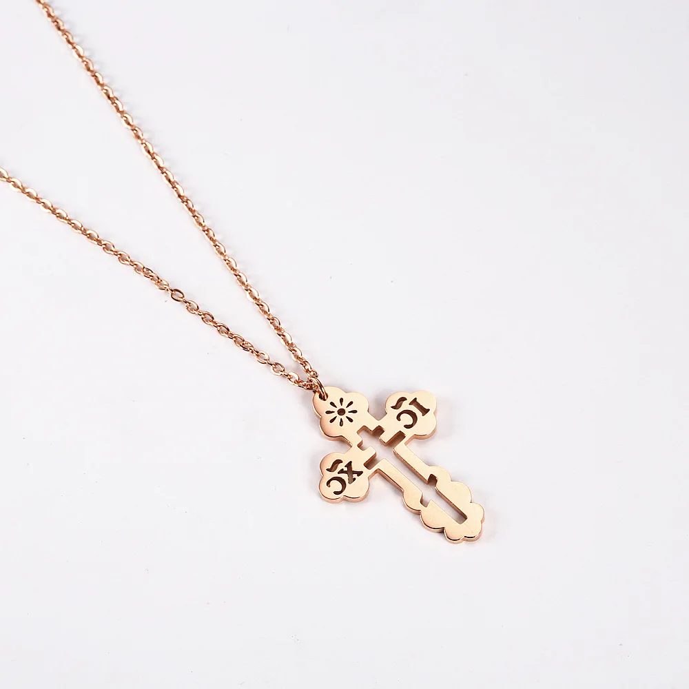 Stainless Steel Orthodox Cross Religious Minimalist Pendant Necklace Women Men Jewelry Gift For Christ