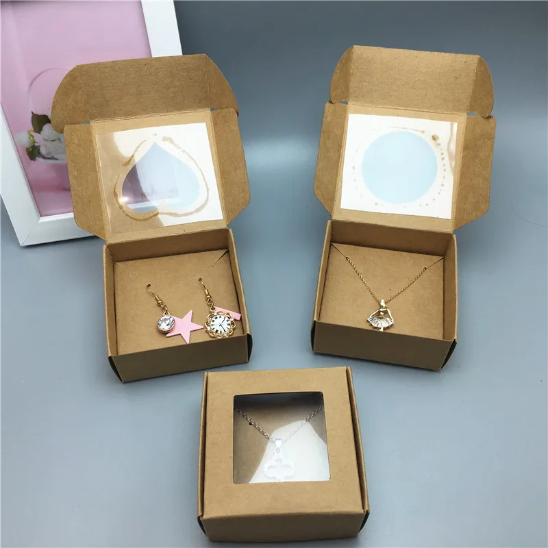 

5set Kraft Paper Packaging Jewelry Box display Necklace Bracelet Fashion Jewelry Carries Box Handmade Gift Box 6.5x6.5x3cm