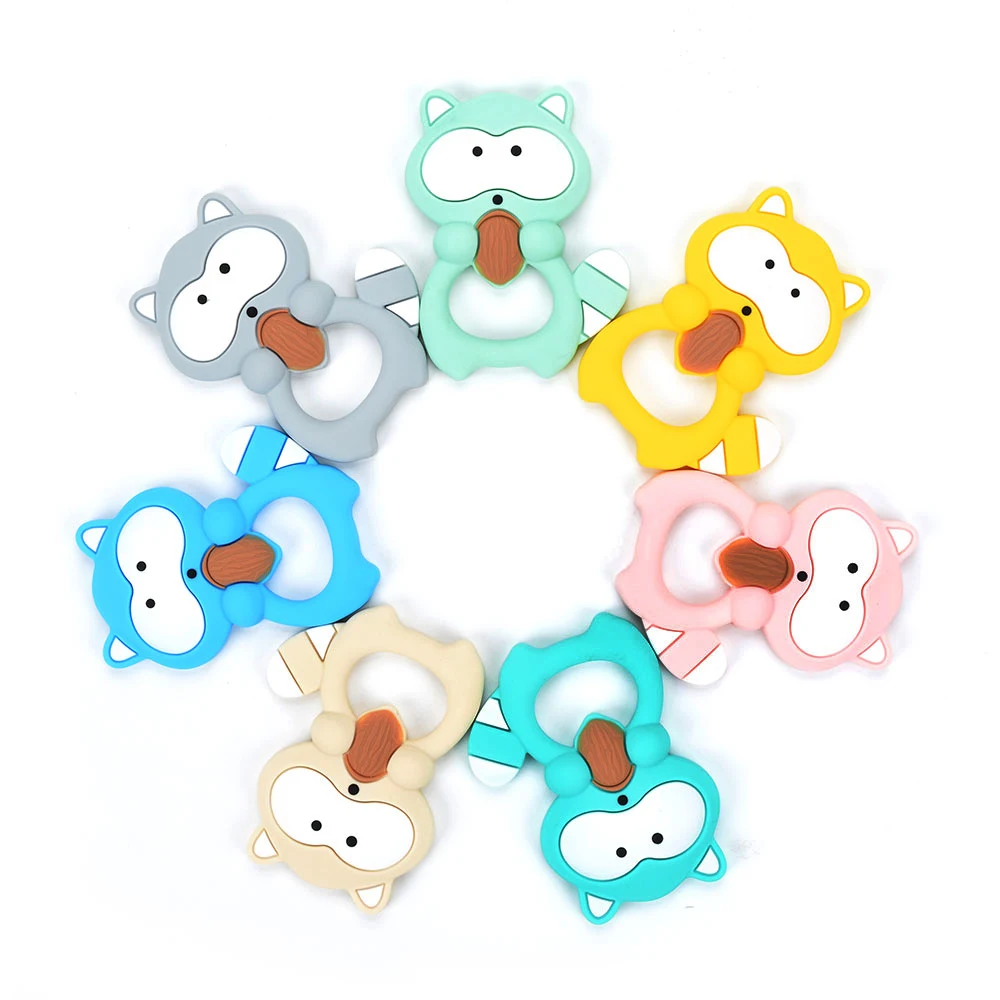 LOFCA-mordedor de mapache de silicona para dientes, accesorios de chupete de dibujos animados para lactancia, grado alimenticio libre de BPA,