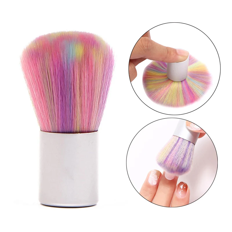 

1 Pcs Rainbow Colorful Nail Dust Clean Brush Nail Art Manicure Soft Remove Dust Clean Brush Mental Handle Nail Care Tools Kits