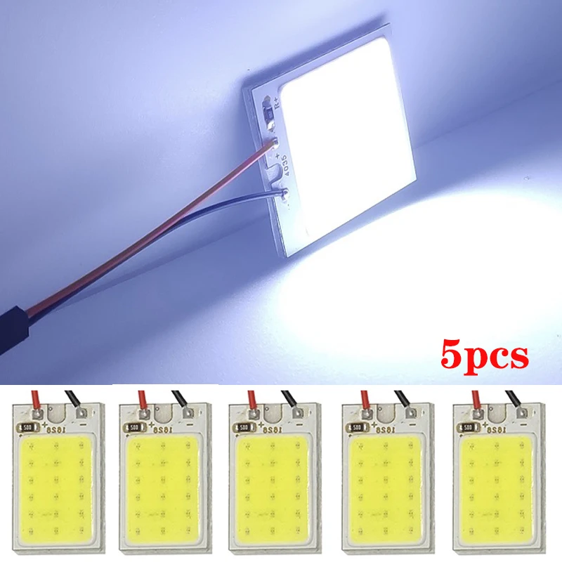 5Pcs/10Pcs Panel Led Dome Reading Light Map Lamp COB 18 SMD 18LED Car Interior Lights Auto Bulb W5W Festoon T10 Led Adapter 12V