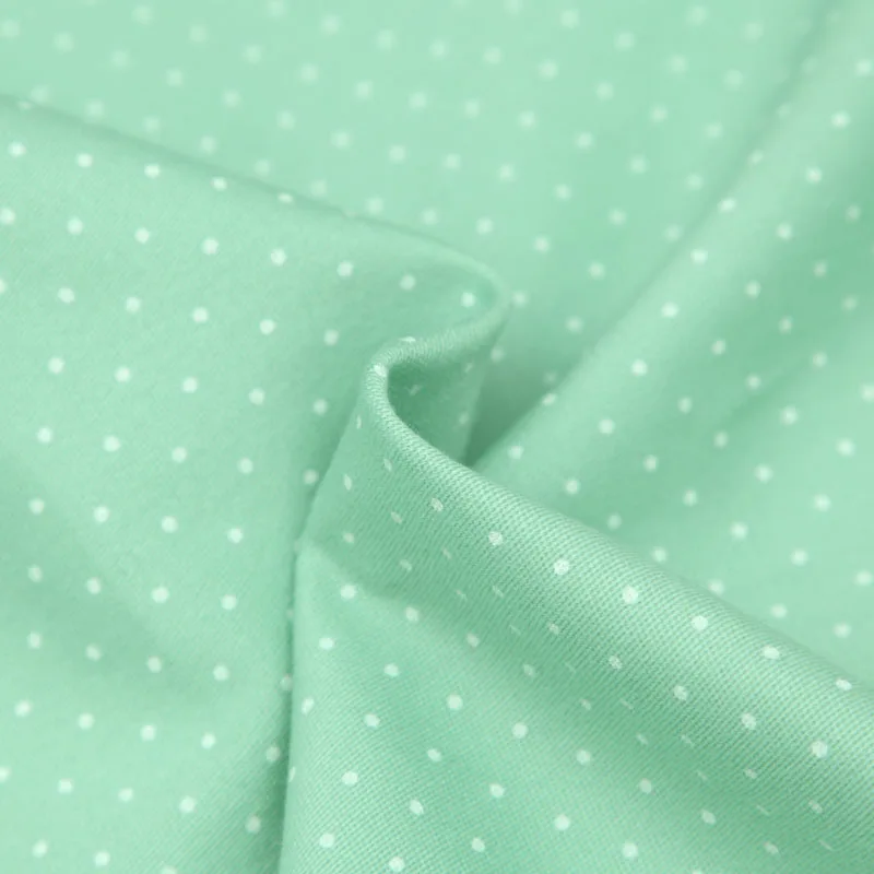 and Japanese Style Women's Fresh Bean Green Bottom White Polka Dot Elastic 100% Cotton Fabric Thick Denim Fabric