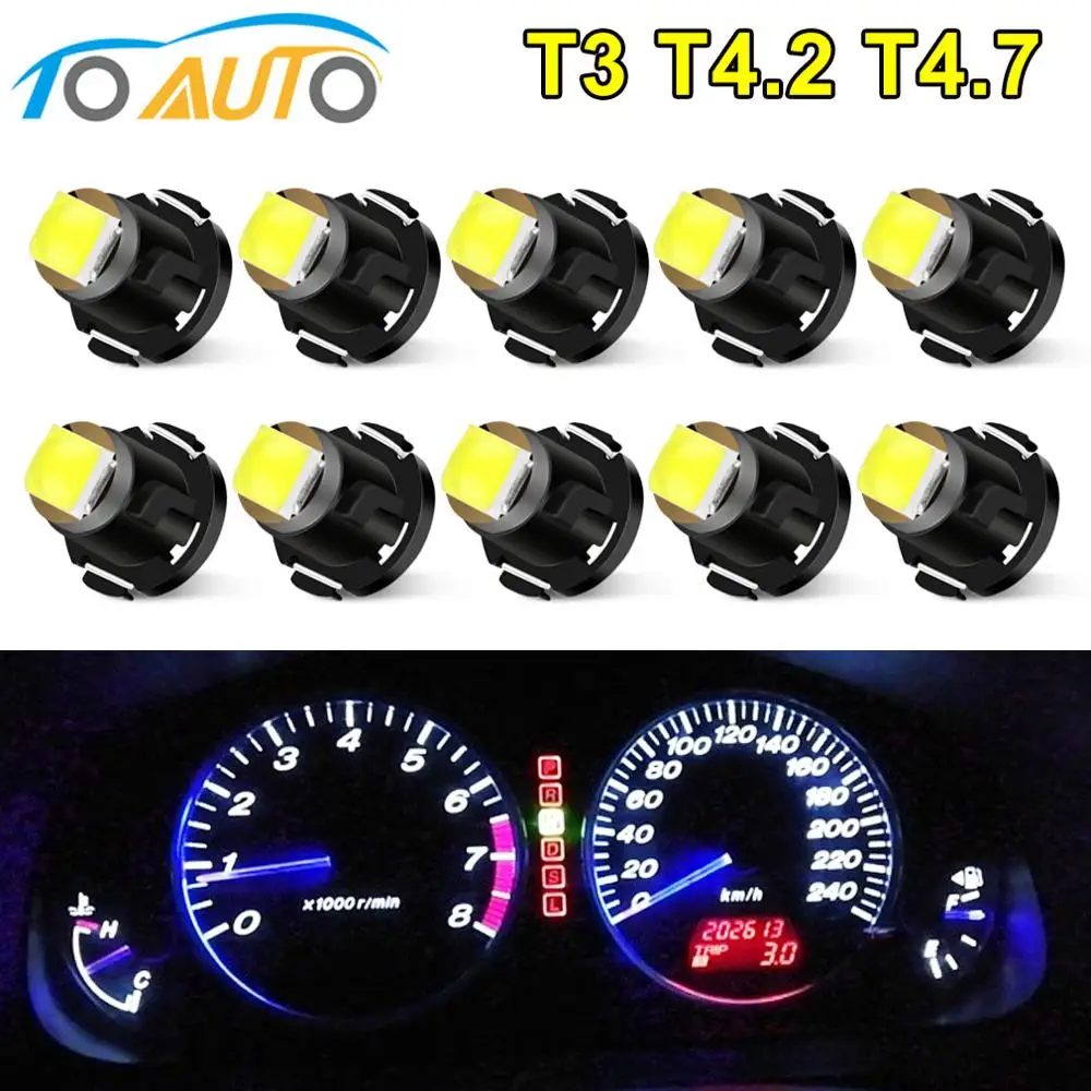 10Pcs T3 LED Bulb T4.2 T4.7 LED 3030 SMD Chips DC12V Auto Dashboard Dash Lamp Warming Indicator Wedge Light 6000K Super Bright