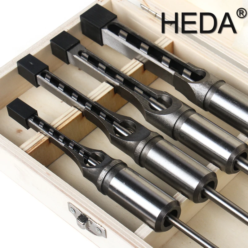 6.4/8/9.5/12.7mm 4Pcs Woodworking Tools Set Twist Square Hole Drill Bits Auger Mortising Chisel Extended Saw For DIY Furniture