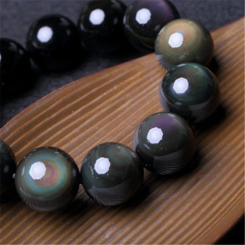 Natural Obsidian Bracelet Women Natural Black Energy Stone AAAAA Rainbow Eye Healing Prayer Balance Wrist Bracelet Men Jewelry