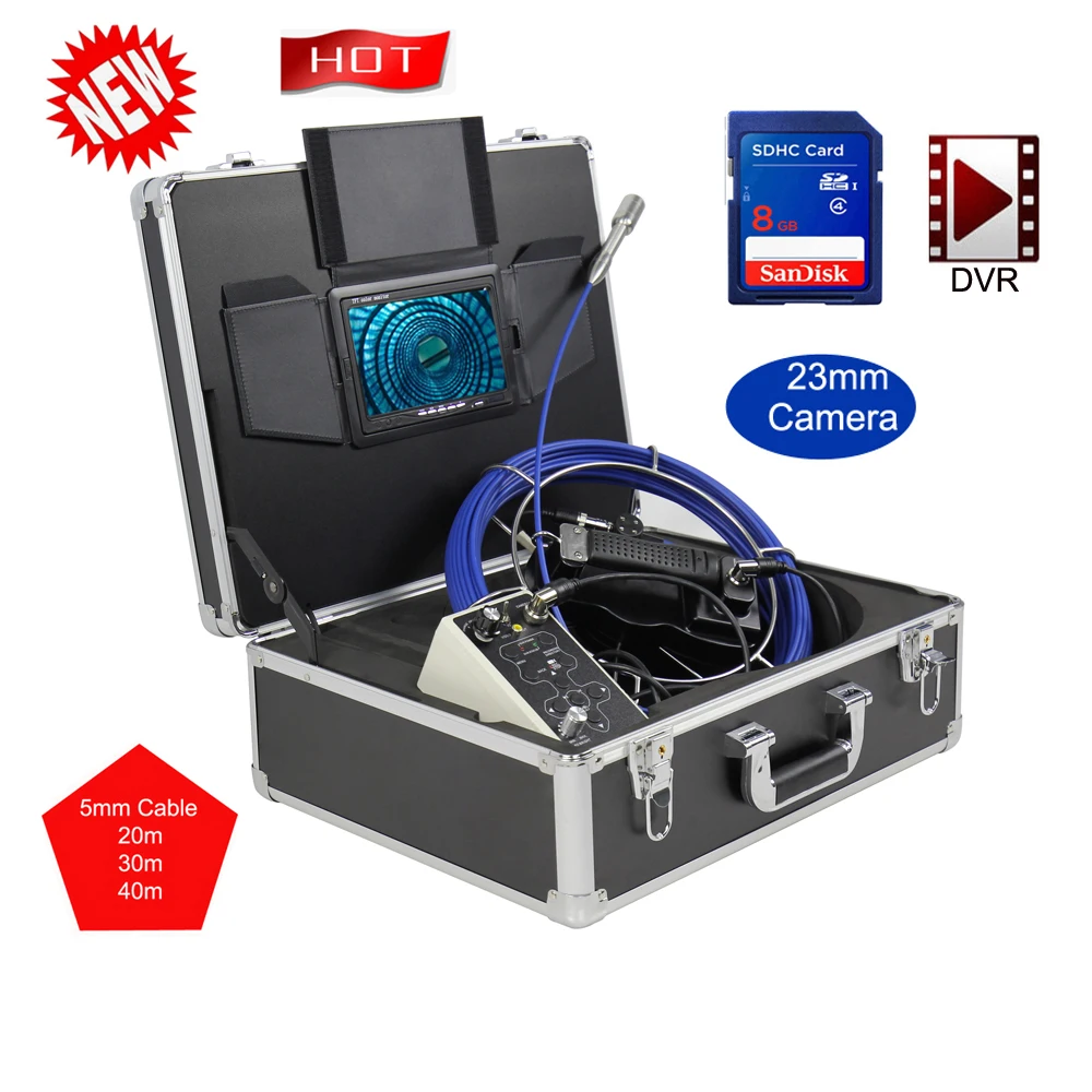 

Pipe Inspection Camera with DVR 8GB FT Card,WOPSON Sewer Drain Industrial Endoscope IP68 8500MHA Battery 20/30/50M