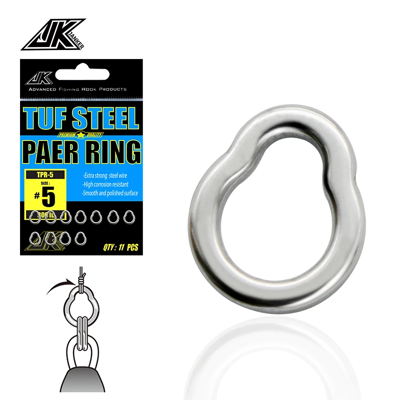 JK 2PACK 110-400LB Pear Fishing Ring Solid Seamless Steel 304 Jigging Fishing Swivel Accessories Connector Fishhooks or Lure Jig