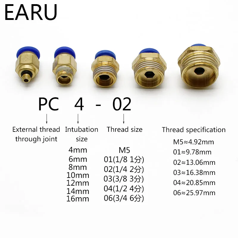 Connecteur de tuyau pneumatique à filetage mâle, raccord en laiton à raccord rapide, tuyau d\'air, 10mm, 8mm, 12mm, 6mm, 4mm, 1/4 \