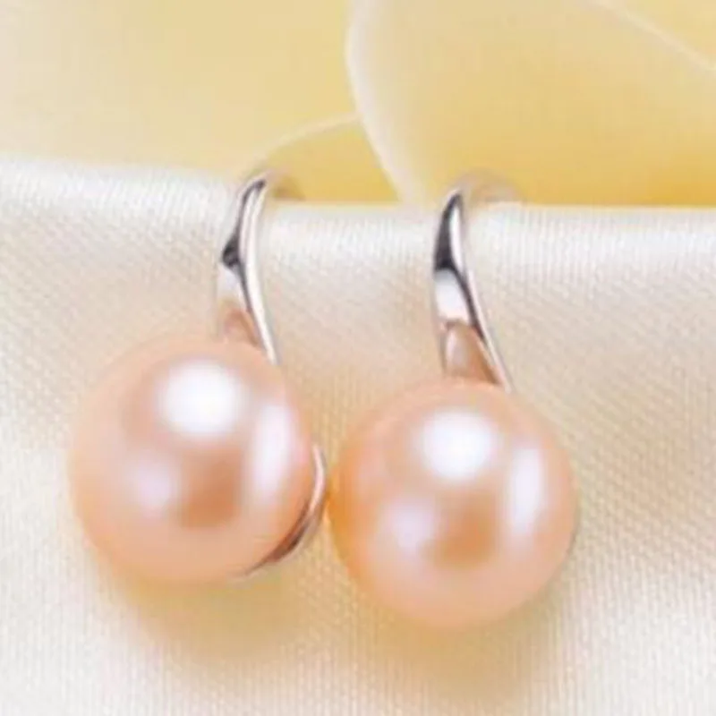 

free shipping >>>>noble jewelry natural 9-10mm south sea flat gold pink pearl earring 925s