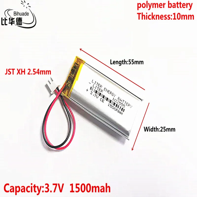 3.7V 1500MAH 102555   JST XH 2,54 mm akumulator litowo-polimerowy LiPo do słuchawek Mp3 PAD DVD kamera bluetooth