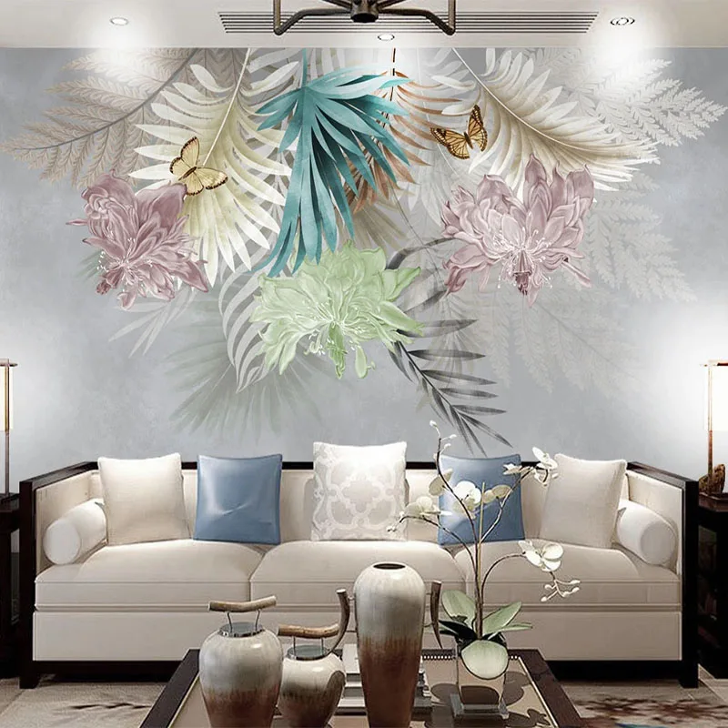 

Custom Mural Wallpaper Modern Nordic Style Colorful Leaf Butterfly Fresco Living Room TV Sofa Bedroom Home Decor 3D Wall Sticker