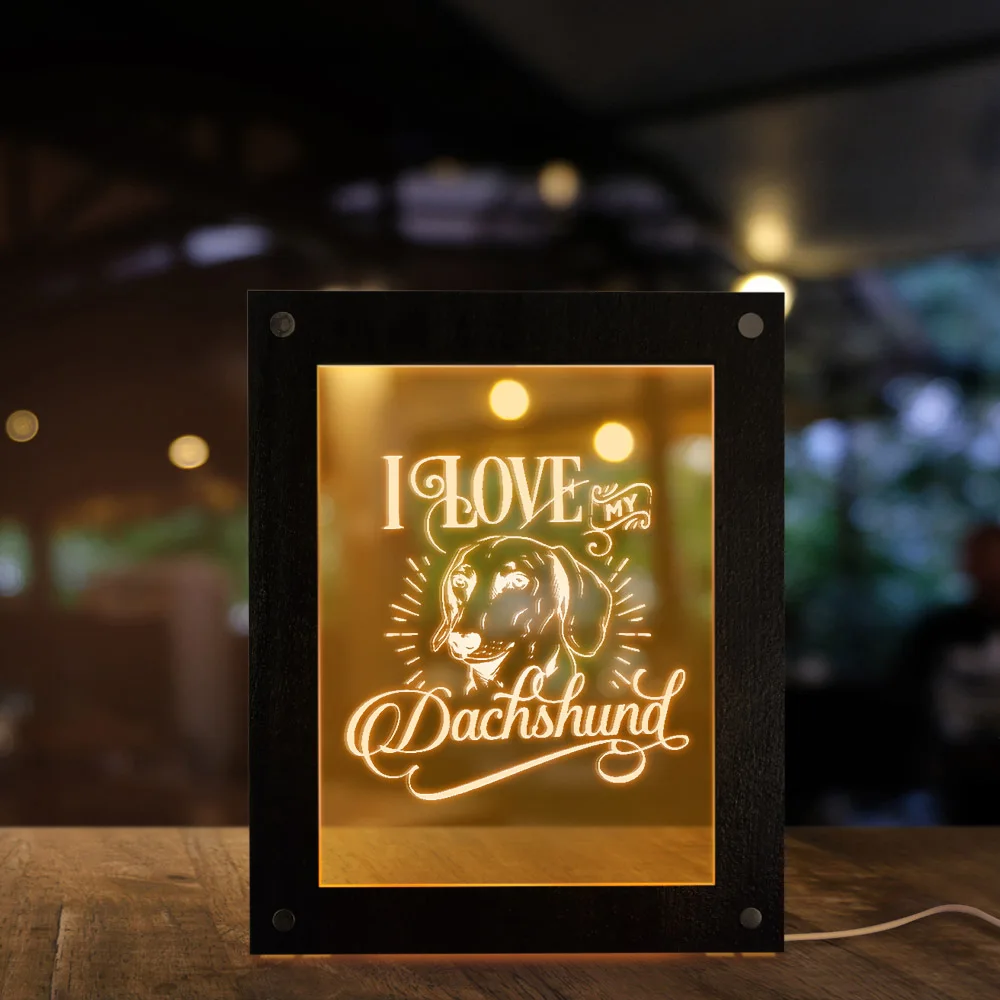 

I Love My Dachshund Dog Light Up Picture Frame Sausage Doggie Decorative Lighting Photo Lamp Wiener Puppy Modern Sleepy Light