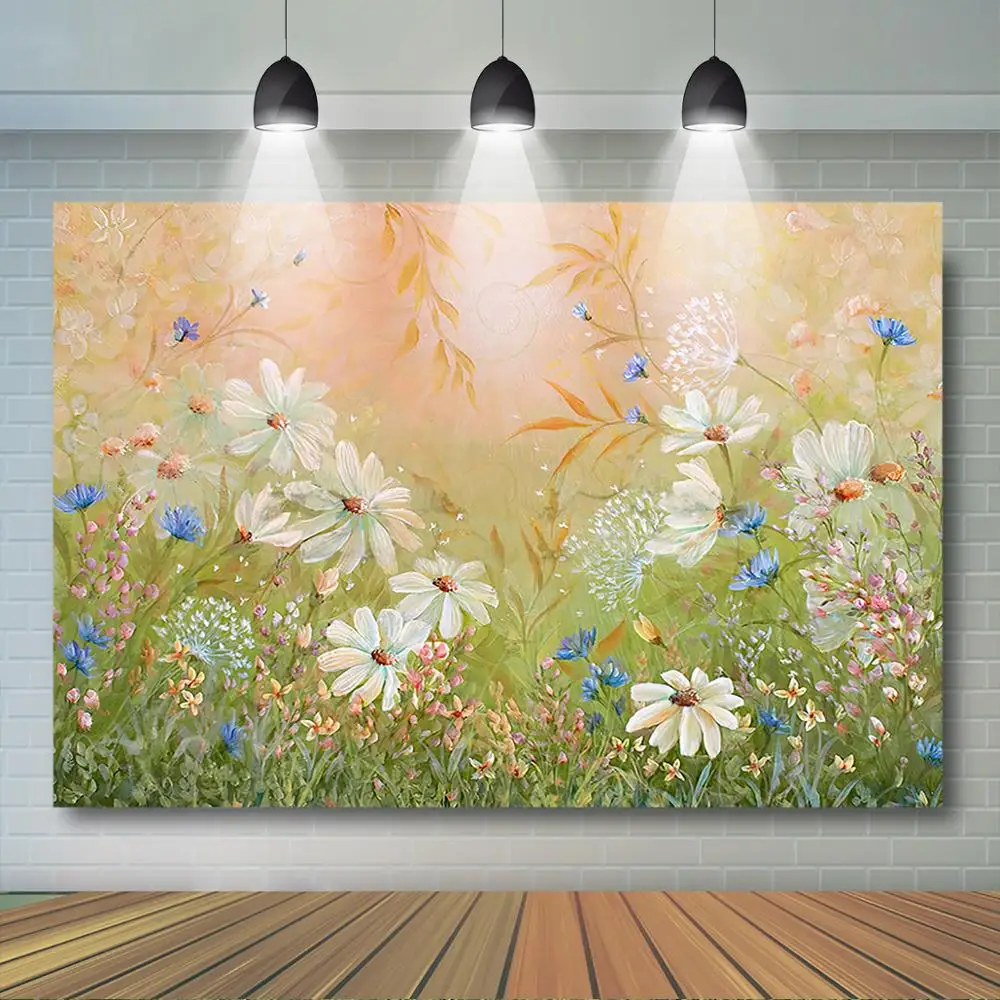 데이지-신생아 아기 초상화 배경 손으로 그린 인쇄 된 배경 소녀 생일 케이크 스매쉬 꽃 사진 스튜디오 배경