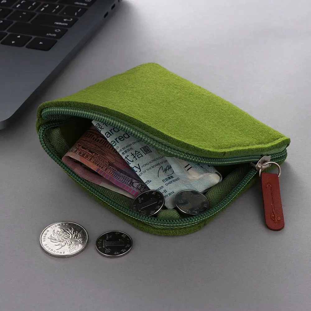 Cheap Wool Felt Mini Coin Purse Wallet Women Men Change Bag Credit Card ID Holder Wallets Key Chain Mini Bag Felt Retro Bag