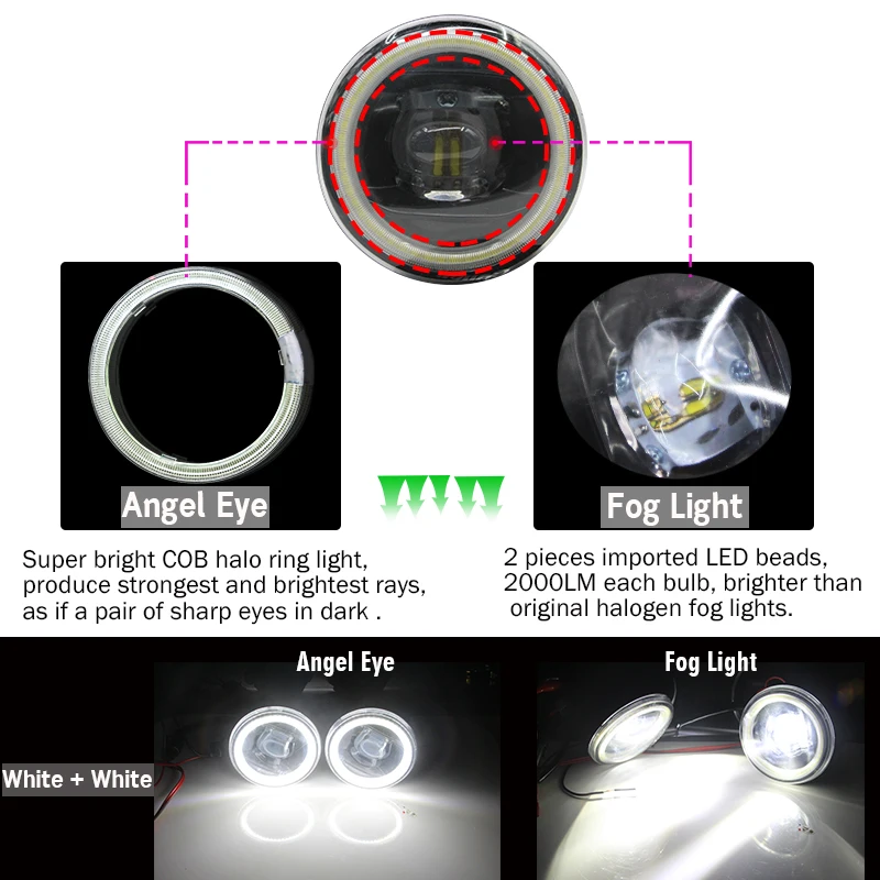 Cawanerl For Nissan X-Trail T31 Car H11 4000LM LED Bulb Fog Light Angel Eye DRL 12V Styling 2007 2008 2009 2010 2011 2012 2013