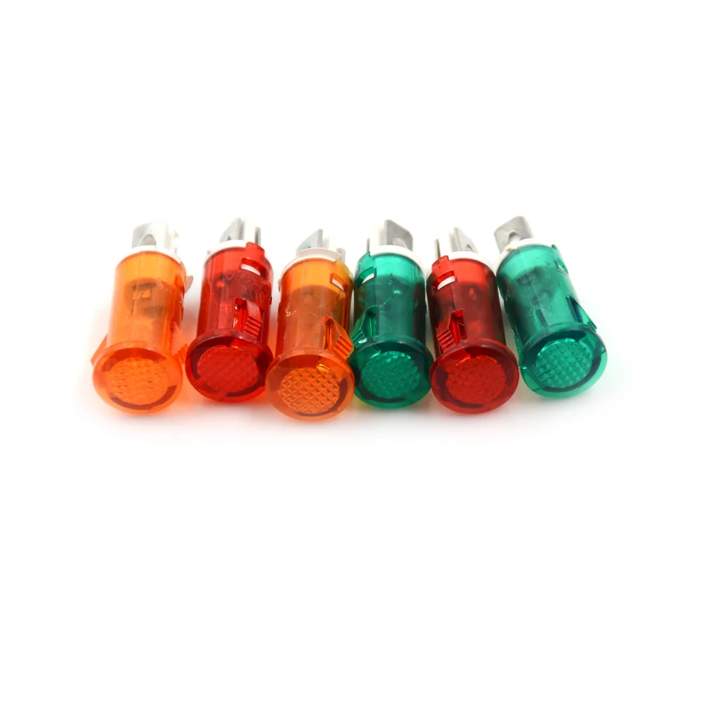 10Pcs 220V 110V 12V/24VDC Panel Mounting Neon Indicator Red Green Yellow Lights 10MM MDX-11A Pilot Guiding Signal Lamp