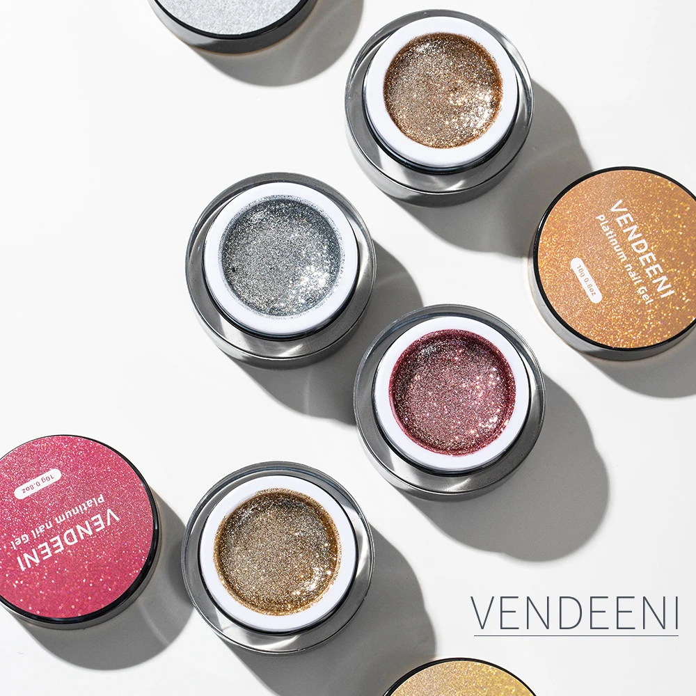 Vendeeni 4 Farben Glitzer-Platin-Gel-Nagellack Feines Pulver Hybrid Funkelnder UV-Gel-Lack Glänzender Nail-Art-Liner-Gel-Lack – Detail 5