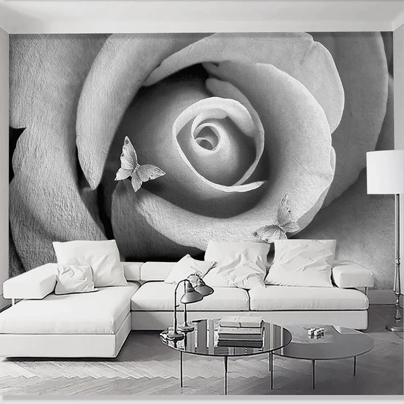 

Custom 3D Wallpaper Modern Minimalist Gray Embossed 3D Rose Large Mural Living Room Bedroom Wall Decor Wall Cloth Wall Stickers