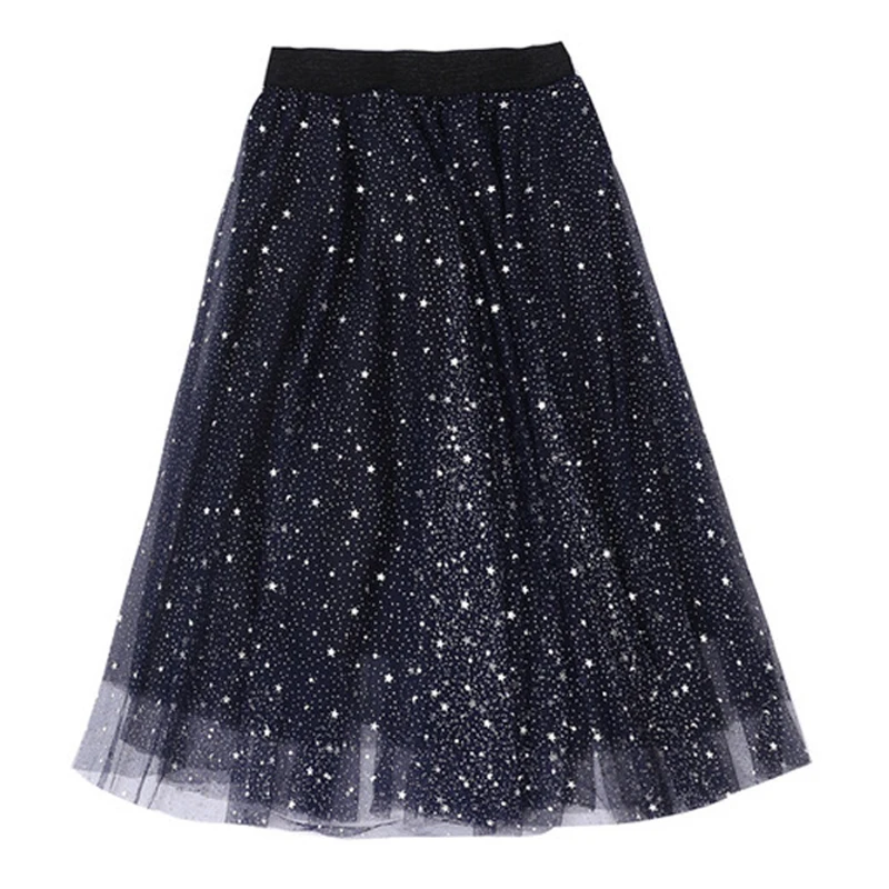 Girls Mesh Skirts 2022 New Summer Children\'s Clothes Kids Galaxy Star Pleated Skirts for Teenage Girls Long Tulle Skirts Falda