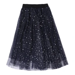 Girls Mesh Skirts 2022 New Summer Children's Clothes Kids Galaxy Star Pleated Skirts for Teenage Girls Long Tulle Skirts Falda