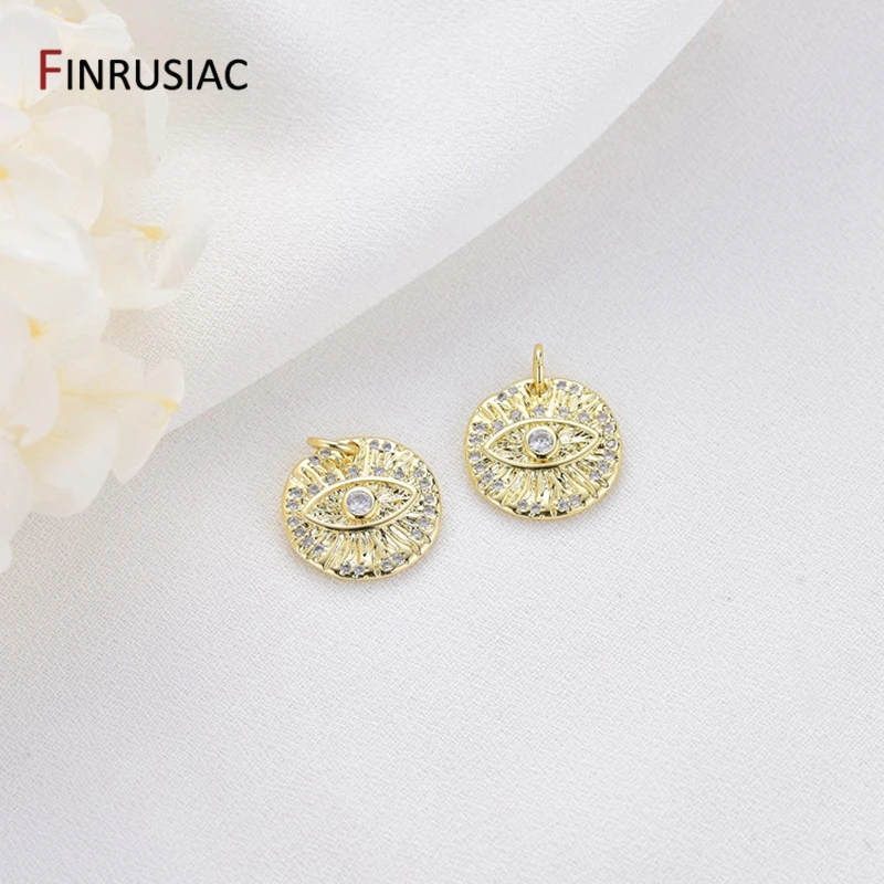 2021 New Trendy Series Round Evil Eye Pendants Charms Accessories For Jewelry Making 14K Gold Plated Pave Setting Zircon stone