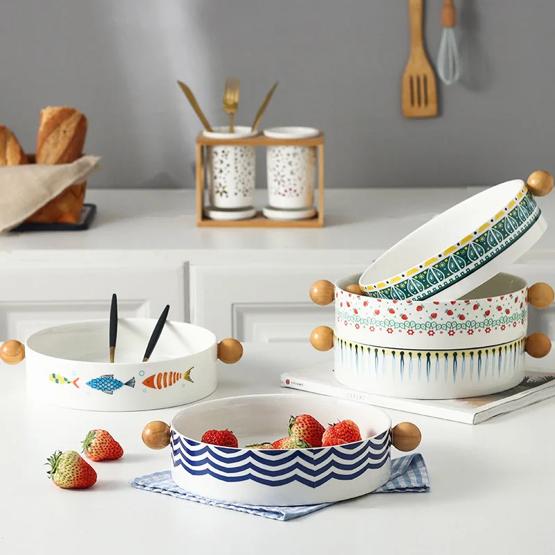 

Retro Style Ceramic Plate, Cheese Gratin Bowl, Party Snack Tray, Wave Binaural Bowl, Soup Basin, Dinner Dishes, Hollowware