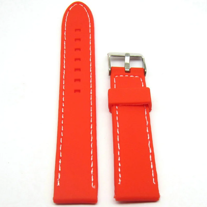 20mm Stitched Silicone Rubber Watch Band Replacement Strap Fashion Casual Bracelet Black White Blue Red Orange