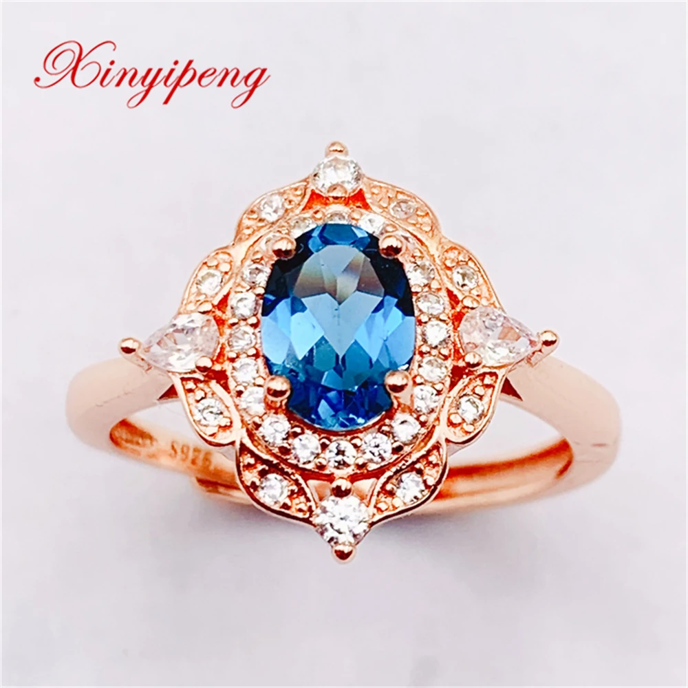 

Xin Yipeng Gemstone Jewelry Real S925 Sterling Silver Inlaid Blue Topaz Rings Fine Anniversary Party For Women Free Shipping