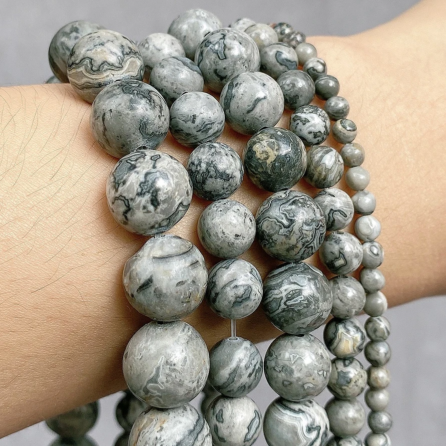 Hot Selling Fashion Natural Map Stone Round Beads,Diameter 4/6/8/10/12mm,Hole Diameter about 1mm,for Jewelry Making DIY Strand