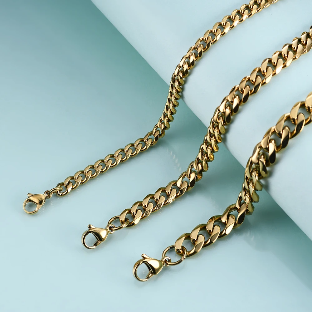 Men's 3-11mm Stainless Steel Cuban Link Chain Necklaces for Male Jewelry Solid Gold Black Color Gifts Curb Chain Wholesale