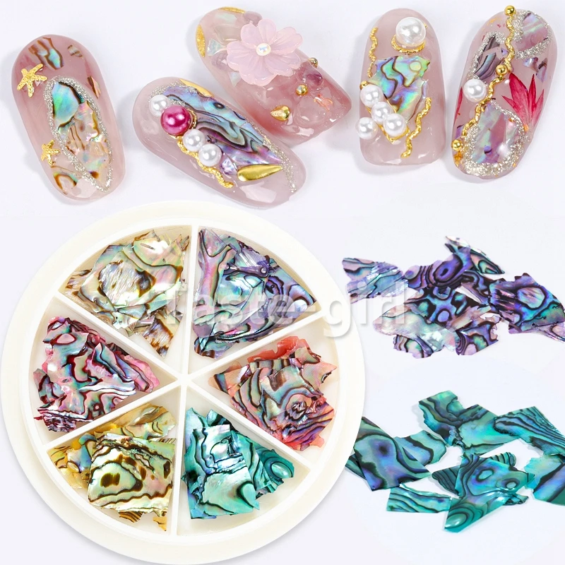 

6 Colors Nails Abalone Shell Fragments Texture Natural Sea Shell 3d Charm Nail Art Decoration Slice DIY Beauty Salon Tools New