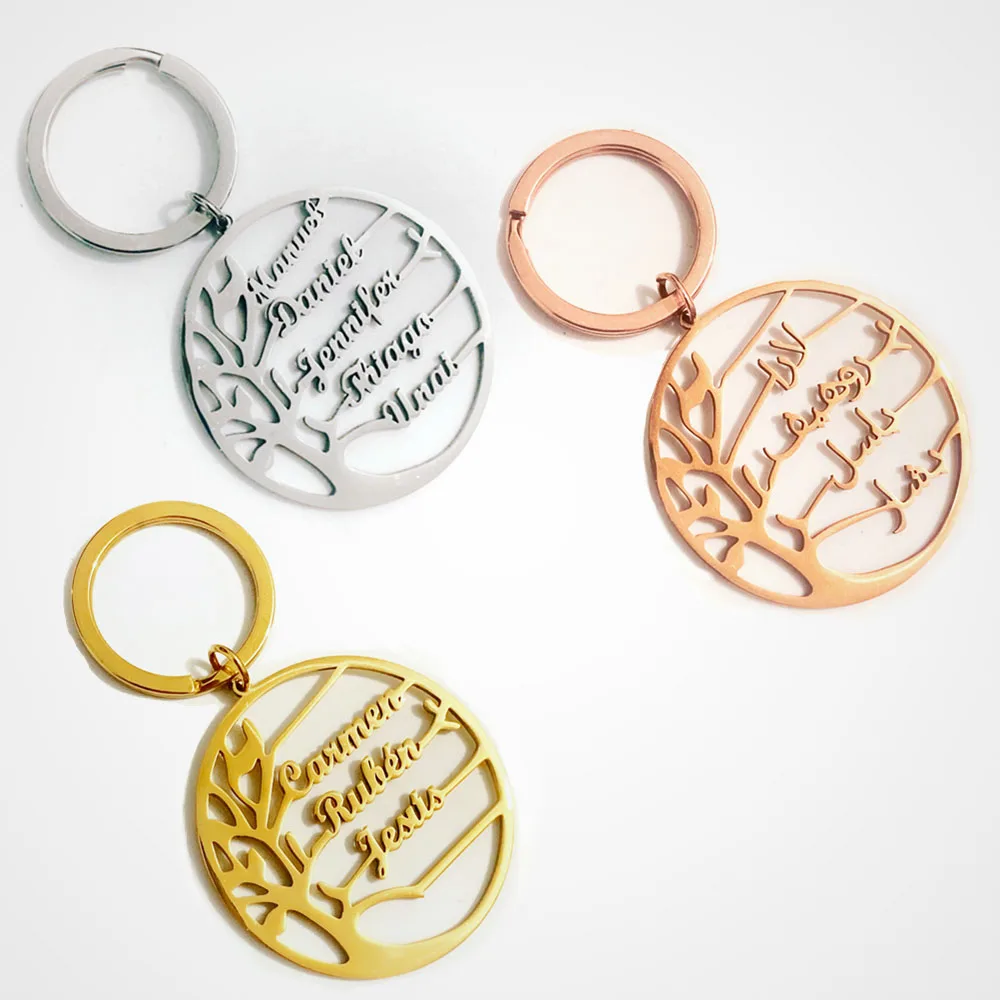 Custom Tree of Life Keychains Stainless Steel Family Member Tree Keyring Gifts for mom Dad Personalized Family Tree of Life