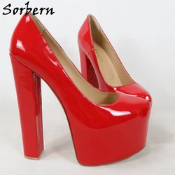 Sorbern 20Cm Red High Heel Platform Shoes Patent Block Heels Slip On Female Shoes Thick Platform Big Sizes 15 Custom Colors