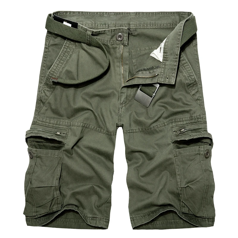 Calções militares para homens, algodão verde do exército, calças de bermuda casual de bolso múltiplo, verão, 40