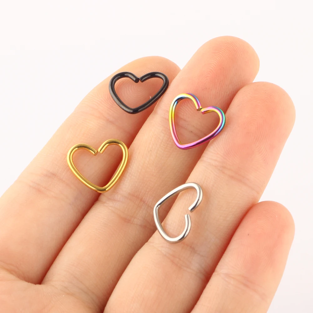 JUNLOWPY 20G Stainless Steel Open Heart Nose Rings Hoop Piercing Body Jewelry For Women Ear Cartilage Tragus Earring 200/500pcs