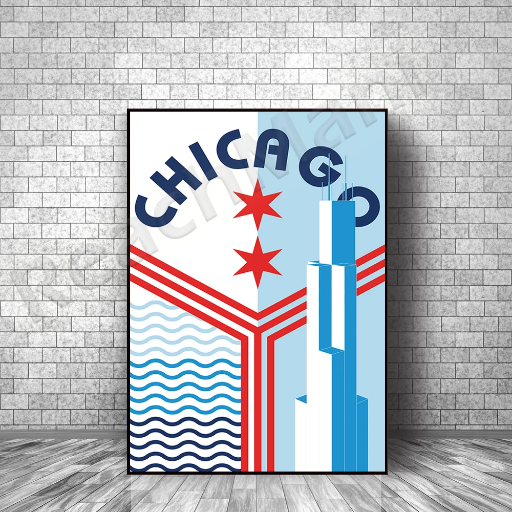 

Chicago American retro Bauhaus posters, travel wall art prints, home decoration canvases, unique gifts