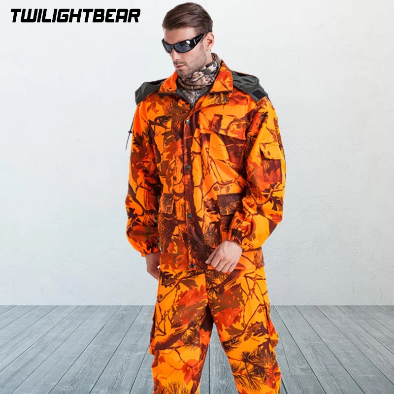 Outdoor Bionic Camo Clothing Suits Oversized Orange Waterproof Hunting Set Bird Watching Clothes Ghillie Suit 4XL AF121