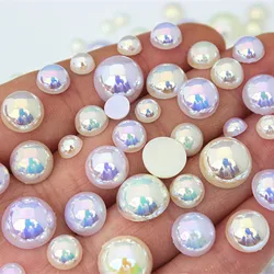 Mix Size AB Color Flatback Half Round Pearl Craft ABS Imitation Pearl Acrylic Rhinestones Scrapbook Beads 3D Non HotFix Nail Art