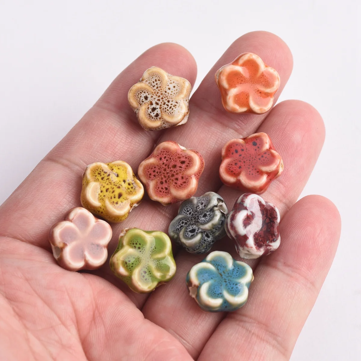 10pcs Flower Shape 16mm Handmade Fancy Glaze Ceramic Porcelain Loose Spacer Beads lot for Jewelry Making DIY Crafts Findings