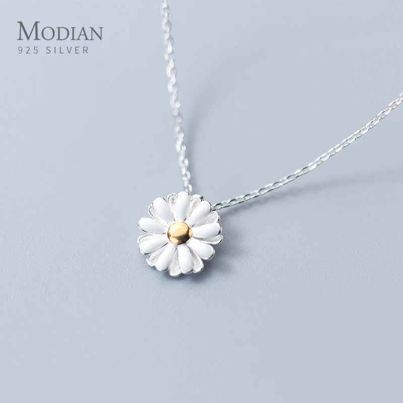 Modian 2021 New Brand Sun Daisy Flower Charm Necklaces Pendant Fashion Chain 925 Sterling Silver Jewelry For Women Present Gift