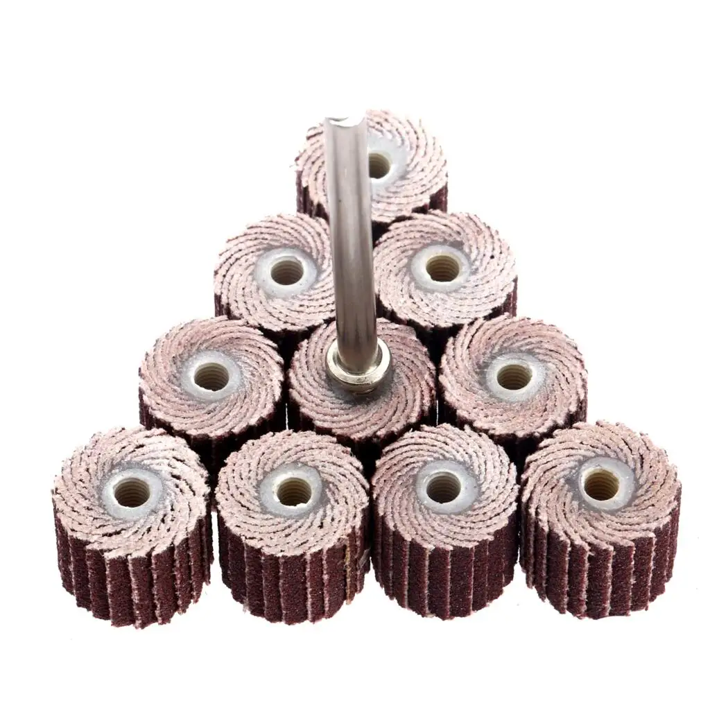10 Buah 240-Grit 10X10X3Mm Pengamplasan Flap Disc Grinding Flap Wheels Brush Sand + Mandrel untuk Dremel Rotary Tool Dremel Accessories
