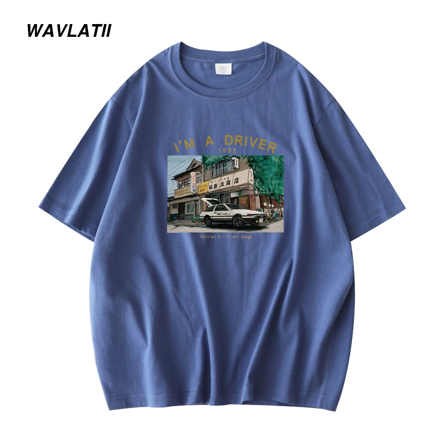 WAVLATII Male New Harajuku Printed T-shirts Men's Thick Cotton Summer Short Sleeve Tees Tops Green Blue Tshirt for Men WMT2103