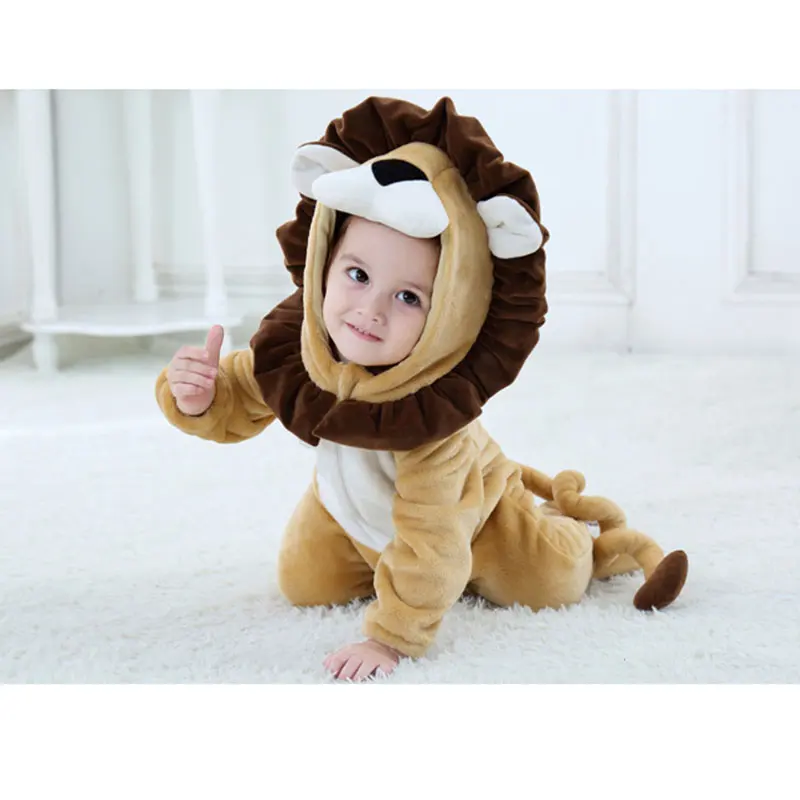 Lion kostüme Für Baby Junge Mädchen Halloween Tier Cosplay Kigurumis Herbst Winter Warme Overall Kawaii Kinder Kleinkind Strampler