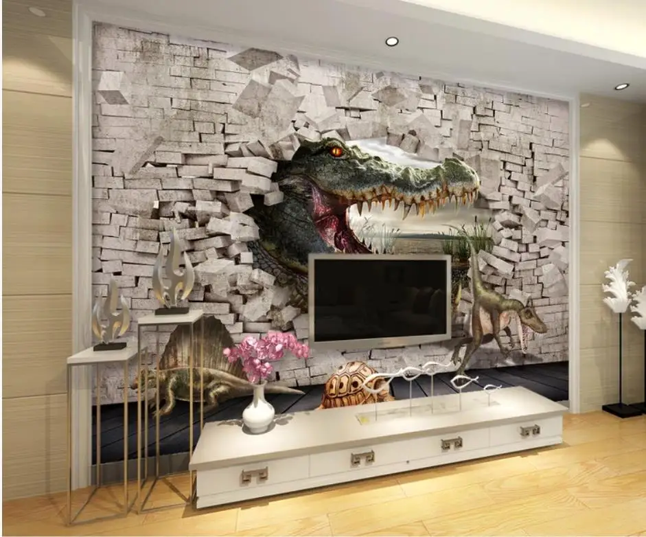 3d murals wallpaper for living room brick wall animal  3D stereo painting background wall painting