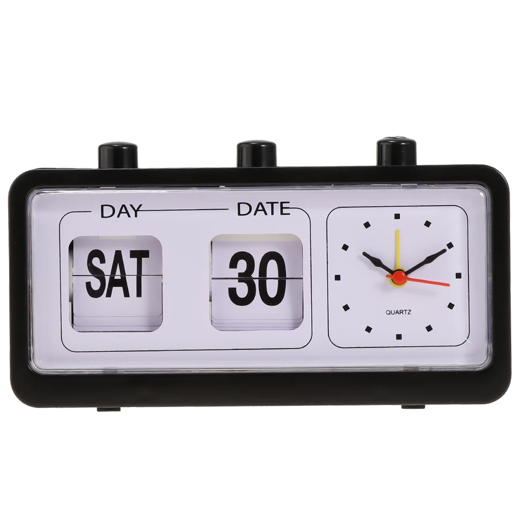 Auto Flip Down Clock Non-ticking Calendar Clock with Day Date Display