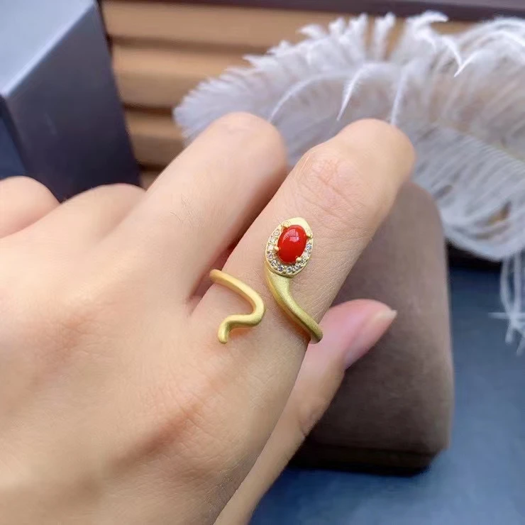 

KJJEAXCMY fine jewelry S925 sterling silver inlaid natural red coral girl classic ring support test Chinese style hot selling