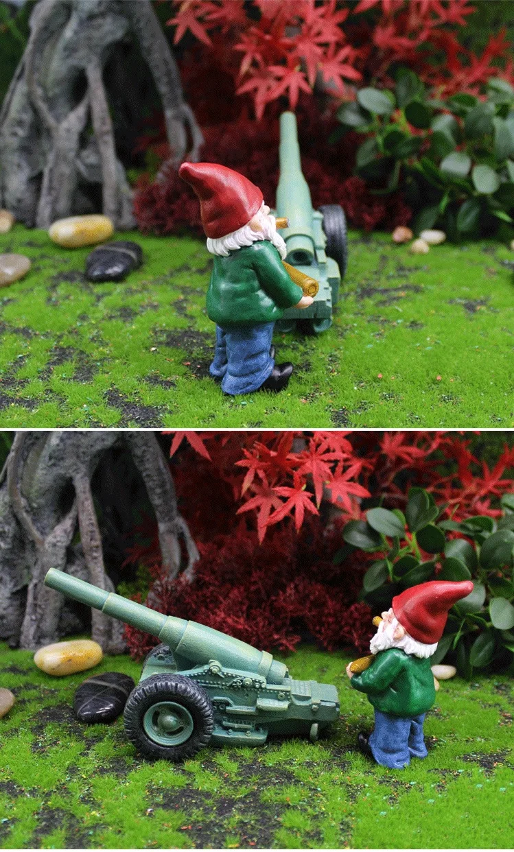 2 teile/satz Mini Lustige Nette Zwerge Und Kanone Harz Gnome Statue DIY Bonsai Dekoration Für Home Office Schreibtisch Skulptur Dropshipping – Detail 8