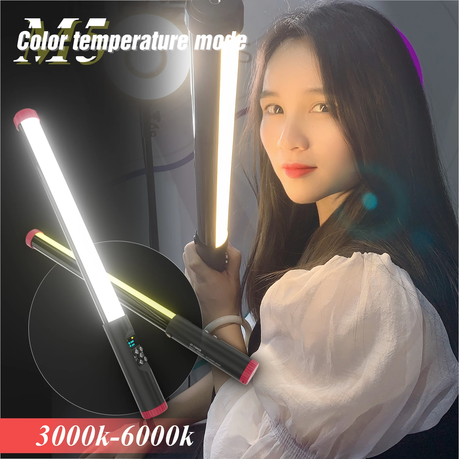 ST-118 RGB Tube Fill Light with Tripod 3000-6000K Handheld Colorful LED Flash Light 30m/98ft Waterproof LED Stick Light