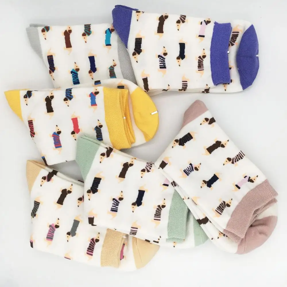 3 pairs Animal Women Socks Colorful Cute Sausage Dog Cotton Cartoon Couple lady Girl Spring Summer Socks Zoo