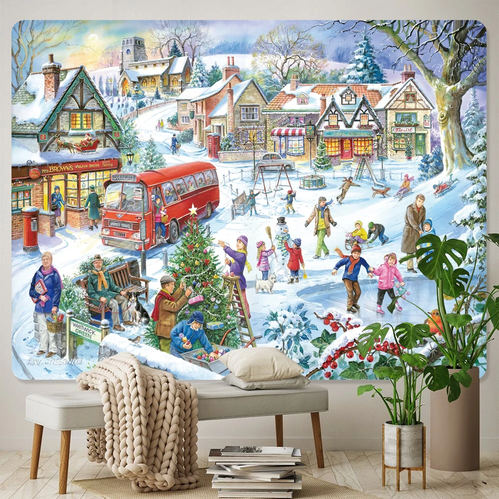 مشهد الثلج لعيد الميلاد ديكور المنزل نسيج الهبي البوهيمي الديكور مشهد مخدر الجدار الشنق ديكور جدار غرفة النوم